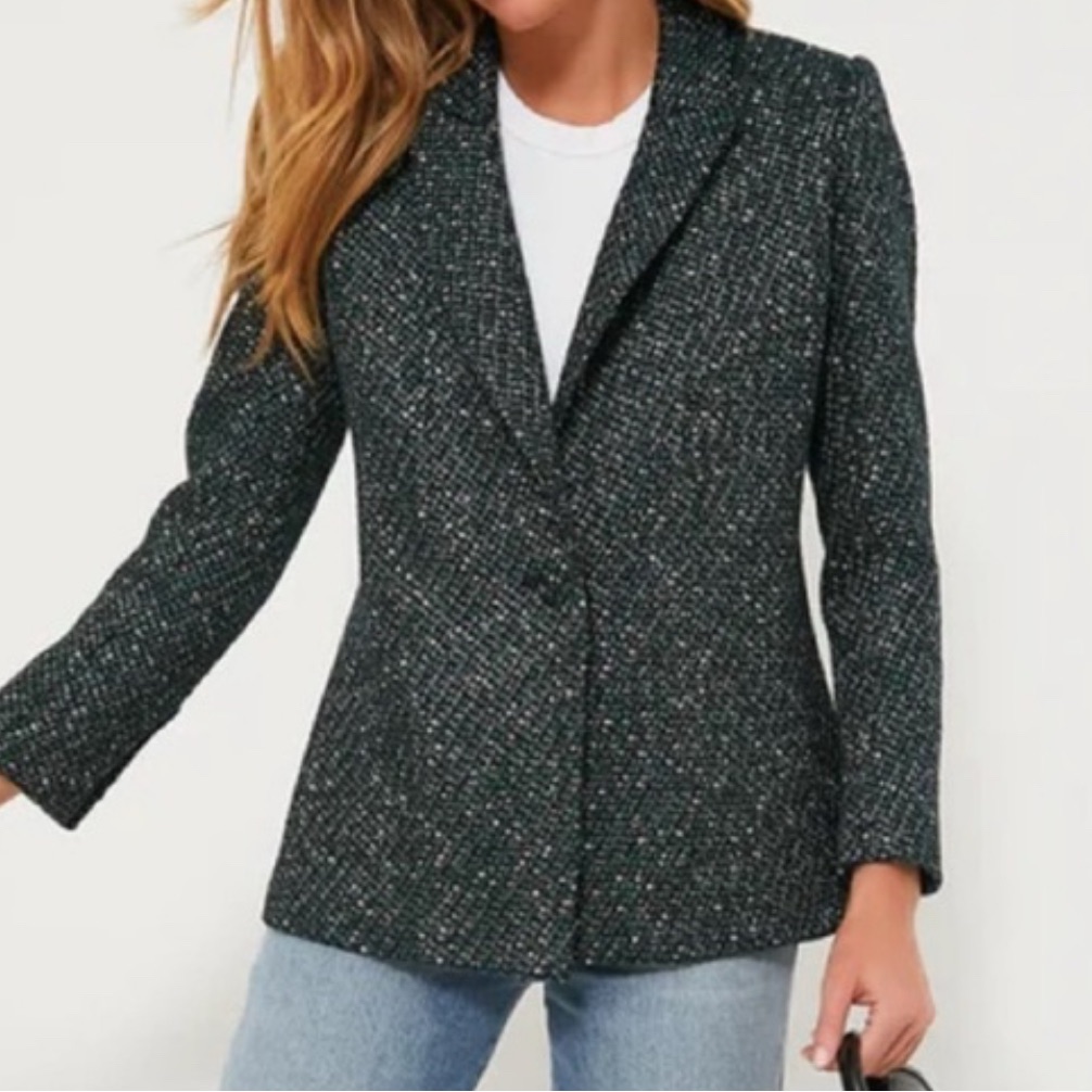 Tuckernuck Basalt Tweed Windsor Blazer Jacket Ladies Size Large Green Black